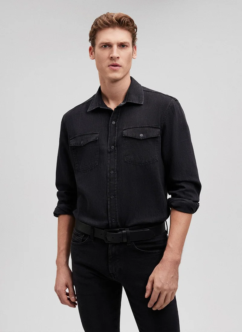 مافي Black Faux Leather Belt
